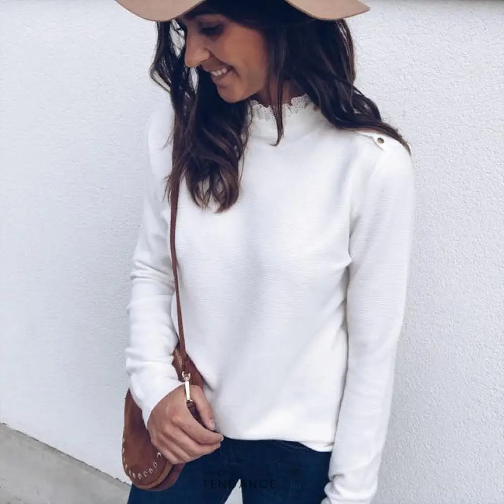 Haut Décontracté Col Dentelle | France-Tendance