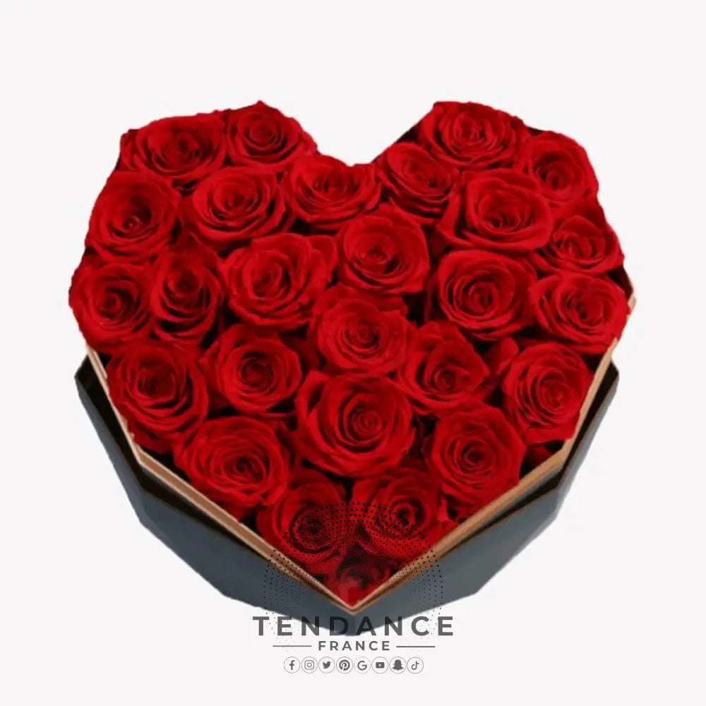 Roses éternelles Rouges Boîte Coeur Noire | France-Tendance