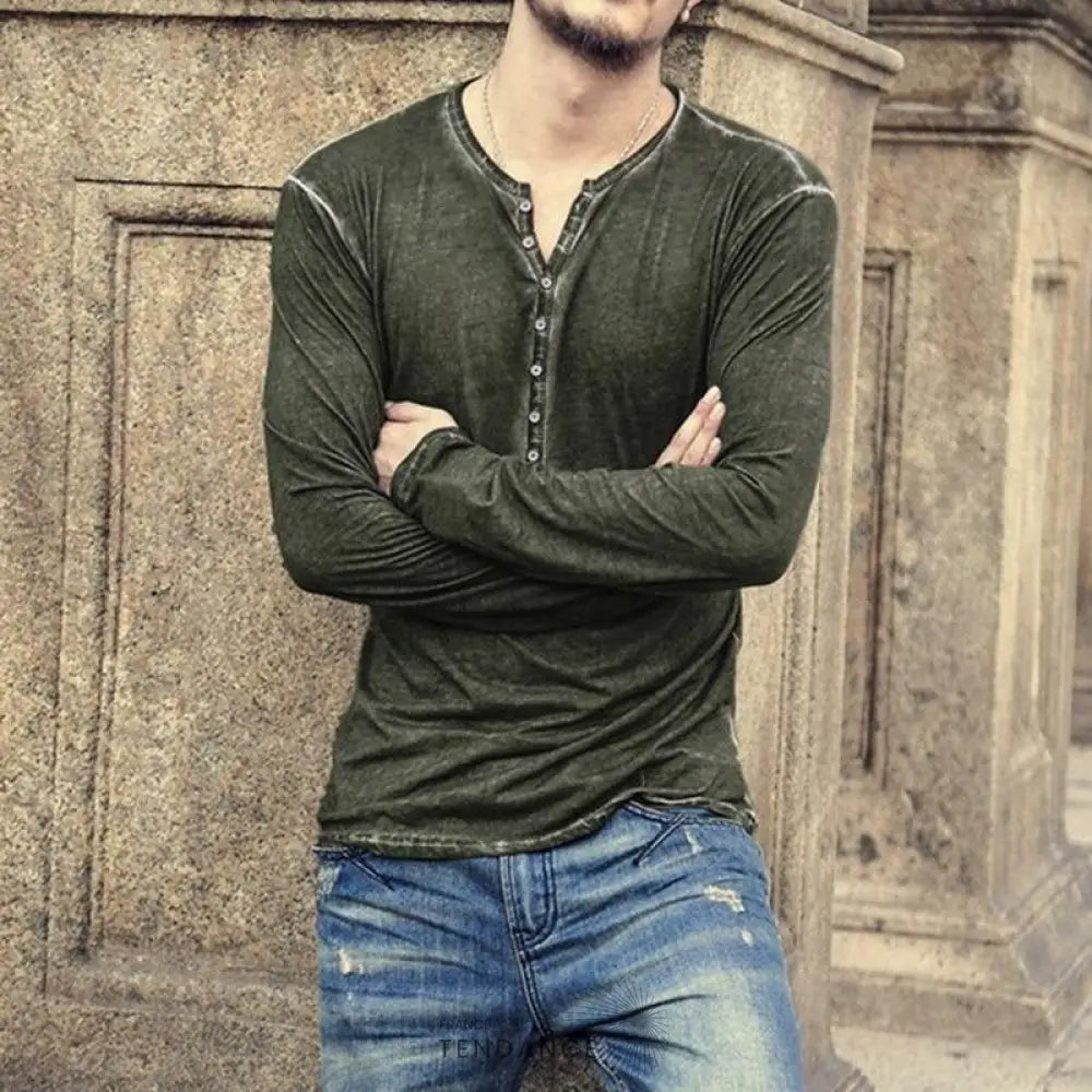 T-shirt Boutonné à Col En v | France-Tendance